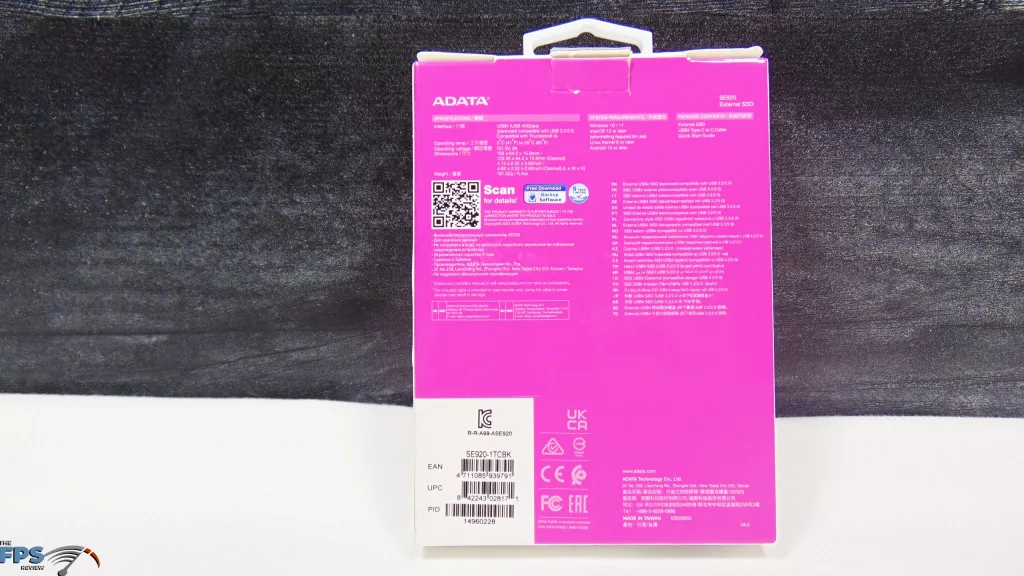 ADATA SE920 1TB External SSD Storage Box Back
