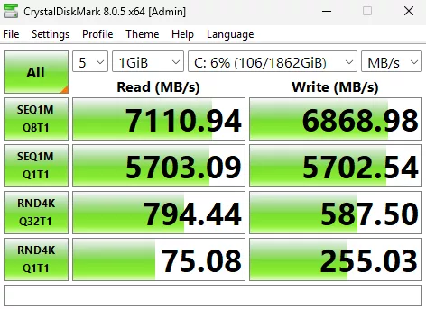 ASRock B850 CHALLENGER WiFi WHITE: performance benchmark crystaldisk
