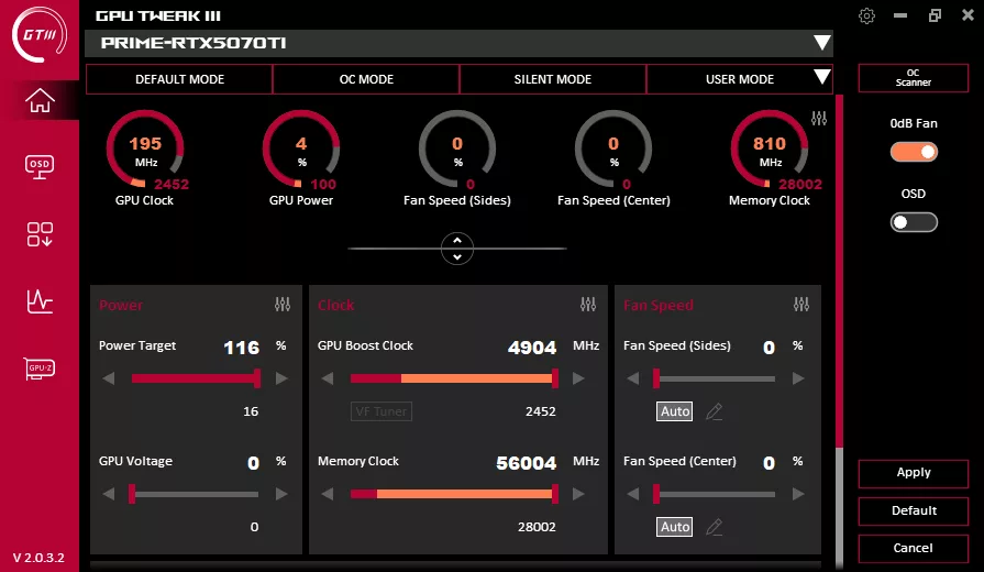 ASUS GPU Tweak III Enhanced Overclocking Range Screenshot