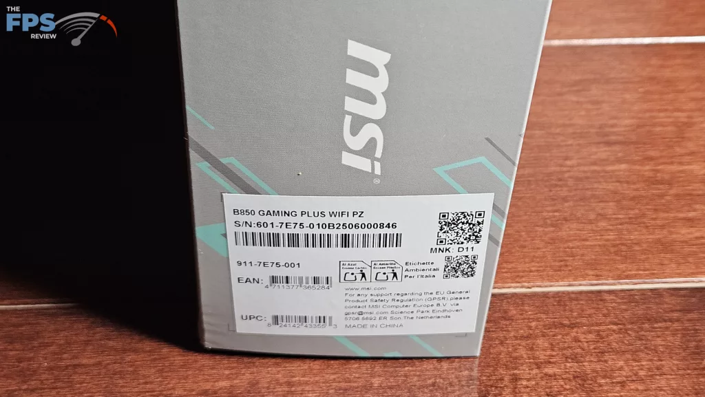 MSI B850 GAMING PLUS WiFi PZ motherboard: label