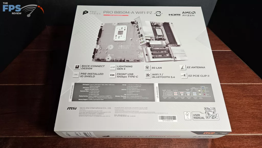 MSI Pro B850M-A WiFi PZ motherboard: box back