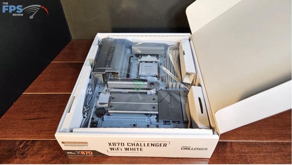 ASRock X870 CHALLENGER WiFi White motherboard: box open